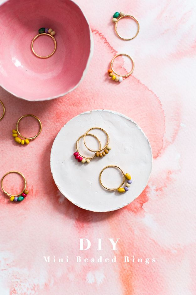 Creative DIY Rings - DIY Mini Beaded Rings - Easy Ring Tutorial for Wore, Paperclip, Stone Jewelry, Wood, Metal, Boho Ideas - Cheap Jewelry Making Ideas #diyjewelry #rings
