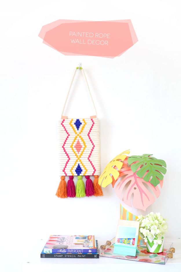 Cheap Wall Decor Ideas - DIY Painted Rope Wall Decor - Cute and Easy Room Decor for Teens - Ideas for Teenager Bedroom Walls - Boys and Girls Room Canvas Wall Art and Decorating #teen #roomdecor #diydecor