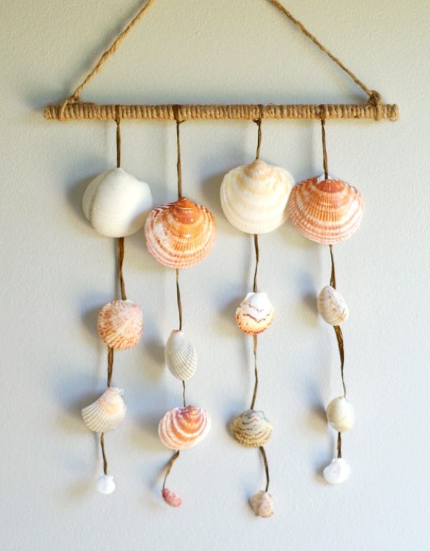 Cheap Wall Decor Ideas - DIY Seashell Wall Hanging - Cute and Easy Room Decor for Teens - Ideas for Teenager Bedroom Walls - Boys and Girls Room Canvas Wall Art and Decorating #teen #roomdecor #diydecor
