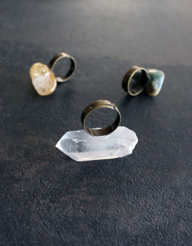 DIY Rings - Easy DIY Ring With Gems and Crystals - Easy Ring Tutorial for Wore, Paperclip, Stone Jewelry, Wood, Metal, Boho Ideas - Cheap Jewelry Making Ideas #diyjewelry #rings