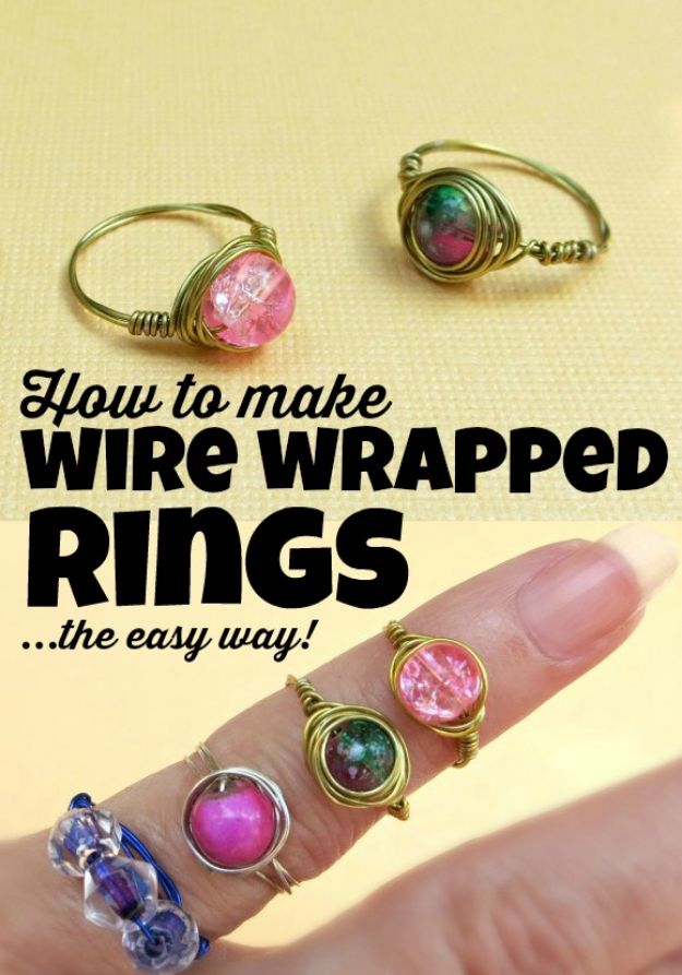 DIY Rings - Easy Wire Wrapped Bead Rings - Easy Ring Tutorial for Wore, Paperclip, Stone Jewelry, Wood, Metal, Boho Ideas - Cheap Jewelry Making Ideas #diyjewelry #rings