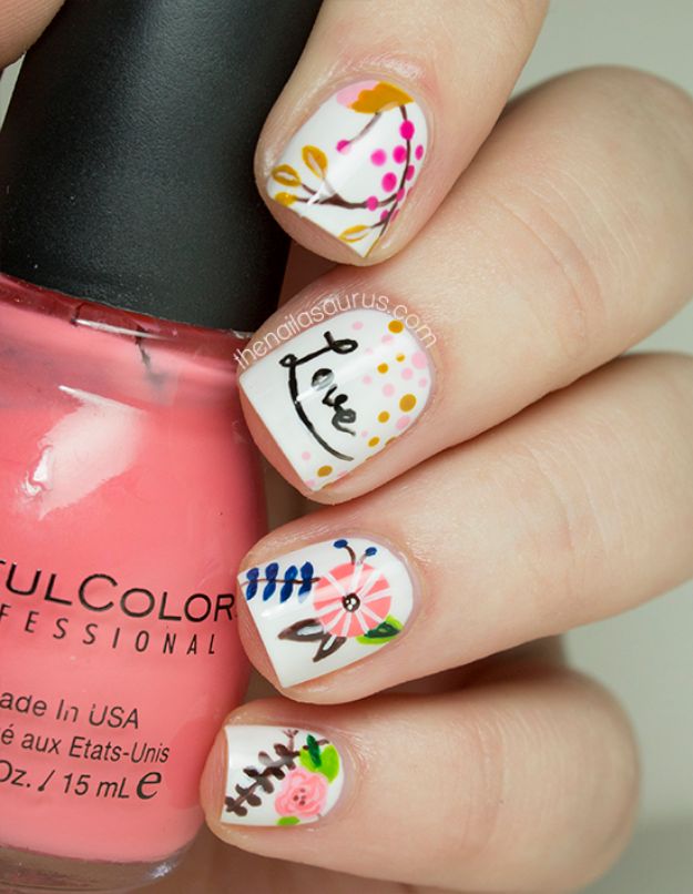 DIY Nail Art Ideas - Freehand Nail Art Inspired by LucyDarlingPrints - Easy Step by Step Design Idea for Nails - How to Make Manicures at Home Simple - Paint and Polish Tips #nailart #naildesigns #nailart #diynails #diybeauty #naildesigns #teencrafts