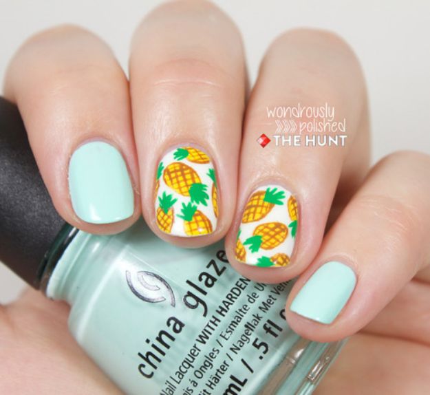 DIY Nail Art Ideas - Pineapple Print Nail Art Tutorial - Easy Step by Step Design Idea for Nails - How to Make Manicures at Home Simple - Paint and Polish Tips #nailart #naildesigns #nailart #diynails #diybeauty #naildesigns #teencrafts