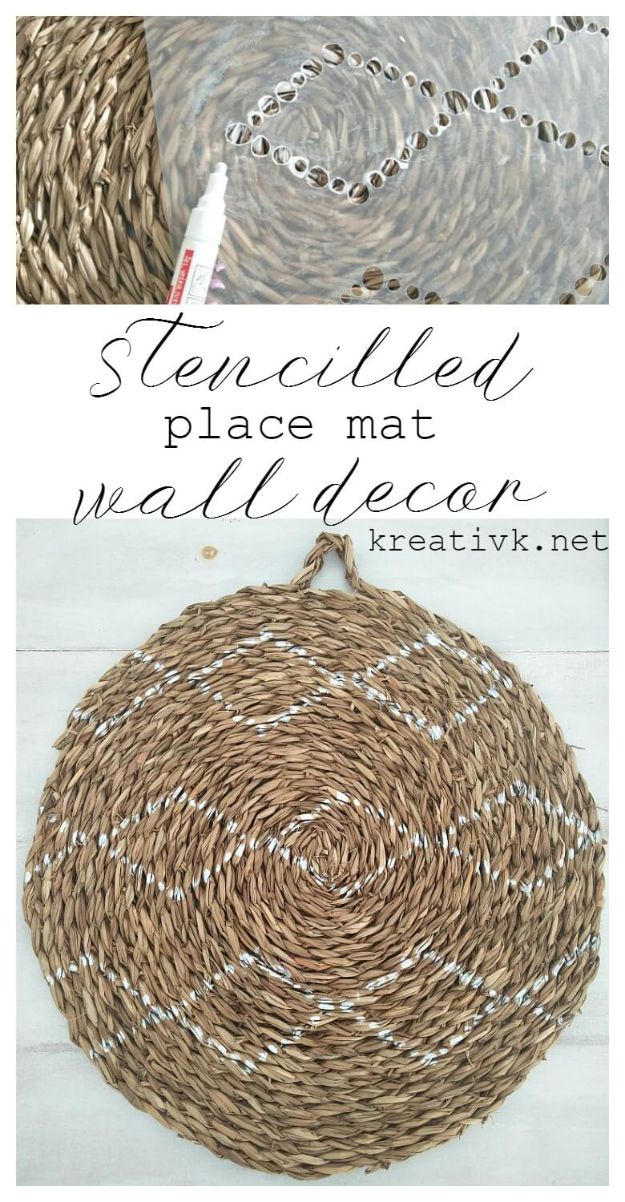 Cheap Wall Decor Ideas - Stencilled Place Mat turned into Wall Decor - Cute and Easy Room Decor for Teens - Ideas for Teenager Bedroom Walls - Boys and Girls Room Canvas Wall Art and Decorating #teen #roomdecor #diydecor