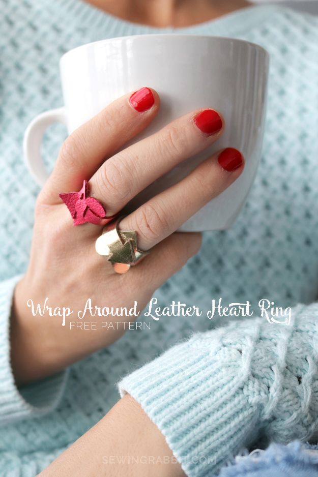 DIY Rings - Wrap Around Leather Heart Ring - Easy Ring Tutorial for Wore, Paperclip, Stone Jewelry, Wood, Metal, Boho Ideas - Cheap Jewelry Making Ideas #diyjewelry #rings