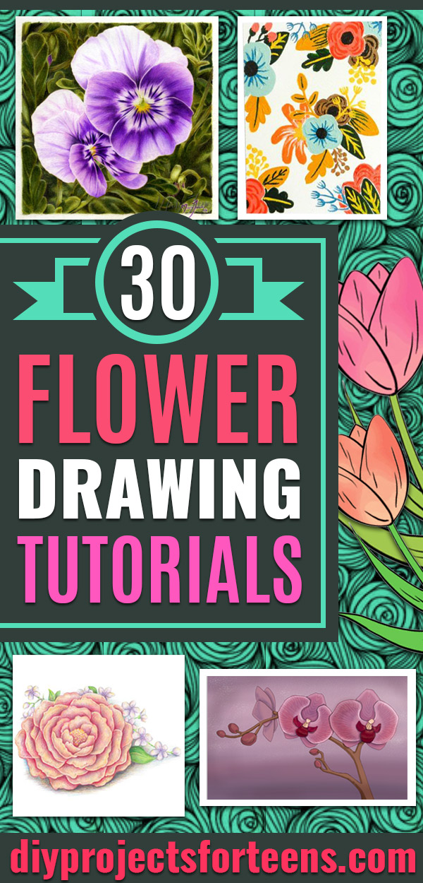 Flower Drawing Tutorials - Simple Tutorial for Easy Flower Doodles, Vintage Design Ideas for Flowers, Step by Step Pencil Drawings - How to Draw a Rose, Lily, Hibiscus, Daisy - Teen Crafts Ideas Cheao