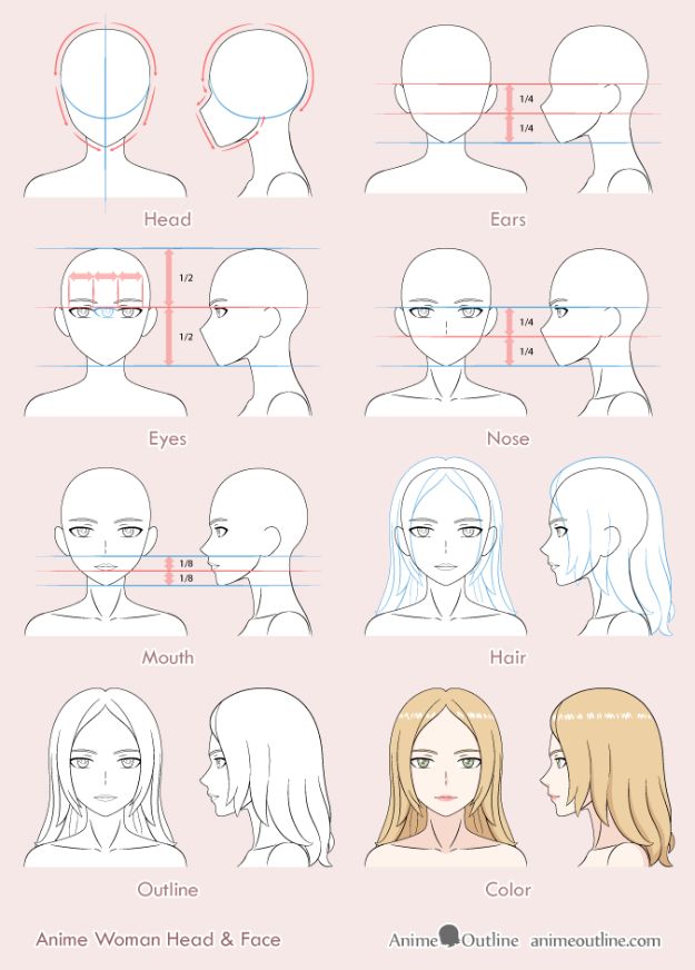 How to Draw Faces - 8 Step Anime Woman’s Head & Face Drawing - Easy Drawing Tutorials and Ideas for Beginners - Learn How to Draw a Face With Free Lessons - Eyes, Lips, Mouth, Caricatures - Easy Drawing Tutorials and Ideas for Beginners - Learn How to Draw a Face With Free Lessons - Eyes, Lips, Mouth, Caricatures