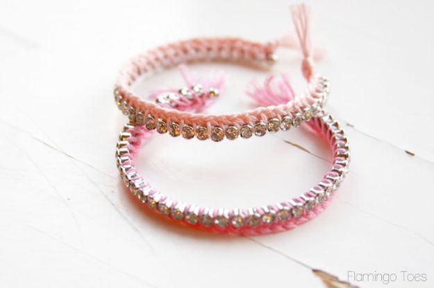 Easy DIY Friendship Bracelets - Braided Thread and Rhinestone Bracelets DIY - Woven, Beaded, Leather and String - Cheap Embroidery Thread Ideas - DIY gifts for Teens