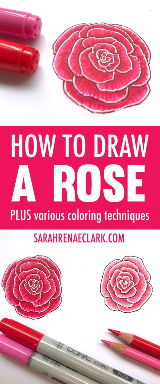 100 How To Draw Tutorials - Draw A Rose In Color - Eyes, Hair, Face, Lips, People, Animals, Hands - Step by Step Drawing Tutorial for Beginners - Free Easy Lessons