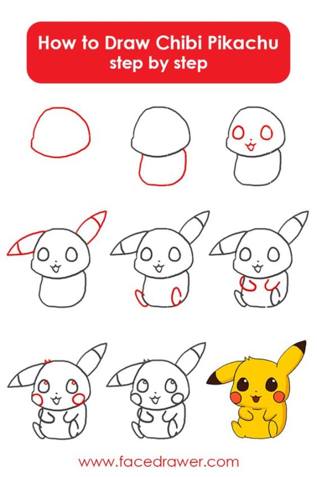 100 How To Draw Tutorials - Draw Chibi Pikachu - Eyes, Hair, Face, Lips, People, Animals, Hands - Step by Step Drawing Tutorial for Beginners - Free Easy Lessons