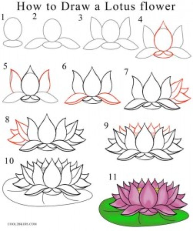 Flower Drawing Tutorials - Draw Lotus Flower - Simple Tutorial for Easy Flower Doodles, Vintage Design Ideas for Flowers, Step by Step Pencil Drawings - How to Draw a Rose, Lily, Hibiscus, Daisy