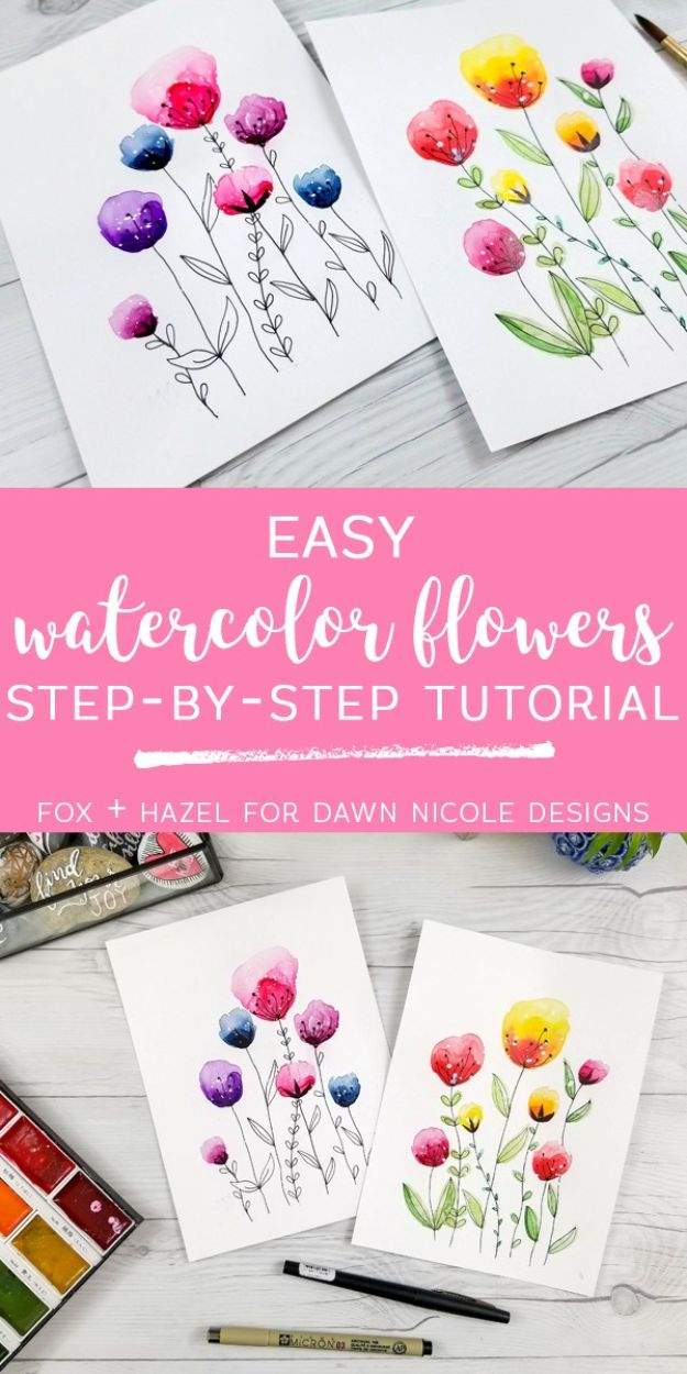 Flower Drawing Tutorials - Easy Watercolor Flowers - Simple Tutorial for Easy Flower Doodles, Vintage Design Ideas for Flowers, Step by Step Pencil Drawings - How to Draw a Rose, Lily, Hibiscus, Daisy