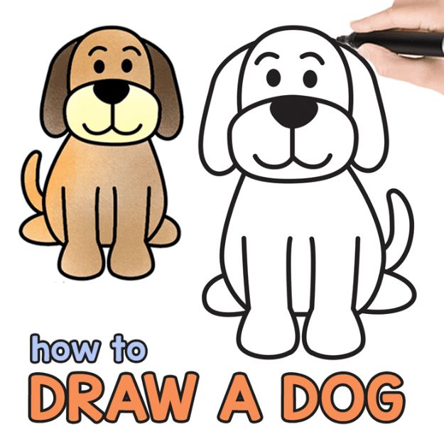 How to Draw Dogs - Step by Step Drawing Tutorial for a Cute Cartoon Dog - Easy Step by Step Drawing Tutorial - Learn How To Draw A Dog and Cute Puppies - Cartoon and Realistic Animals
