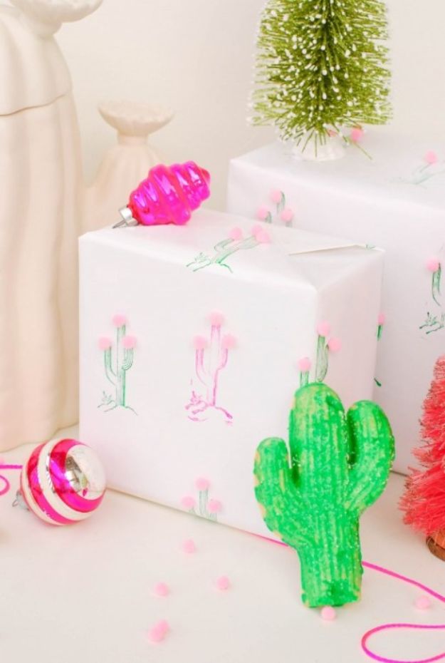 DIY Cactus Crafts | Cactus Pom Pom Gift Wrap l Craft Ideas and Home Decor | Painting Tutorials, Gifts, Rocks, Cardboard, Wood Cactus Decorations