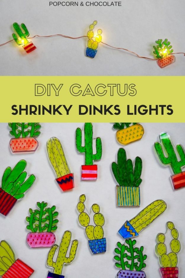 DIY Cactus Crafts | Cactus Shrinky Dinks Lights l Craft Ideas and Home Decor | Painting Tutorials, Gifts, Rocks, Cardboard, Wood Cactus Decorations