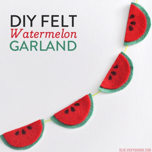 Watermelon Crafts - DIY Felt Watermelon Garland - Easy DIY Ideas With Watermelons - Cute Craft Projects That Make Cool DIY Gifts - Wall Decor, Bedroom Art, Jewelry Idea