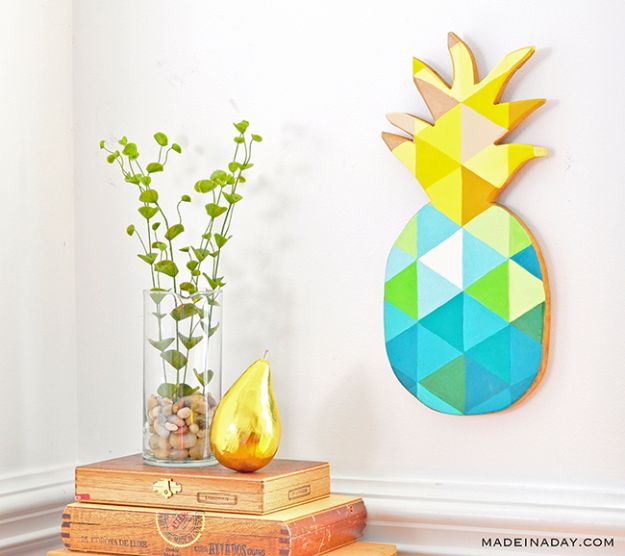 Pineapple Crafts - DIY Painted Geometric Pineapple - Cute Craft Projects That Make Cool DIY Gifts - Wall Decor, Bedroom Art, Jewelry Idea