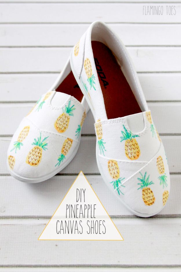 Pineapple Crafts - DIY Painted Pineapple Shoes - Cute Craft Projects That Make Cool DIY Gifts - Wall Decor, Bedroom Art, Jewelry Idea