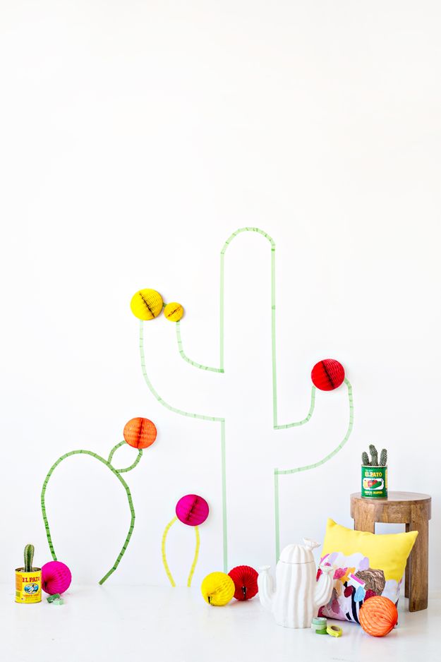 DIY Cactus Crafts | DIY Washi Tape Cactus Wall Art l Craft Ideas and Home Decor | Painting Tutorials, Gifts, Rocks, Cardboard, Wood Cactus Decorations