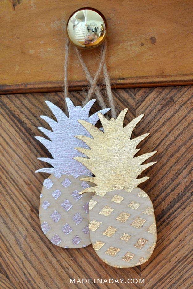 Pineapple Crafts - Gilded Pineapple Ornaments - Cute Craft Projects That Make Cool DIY Gifts - Wall Decor, Bedroom Art, Jewelry Idea