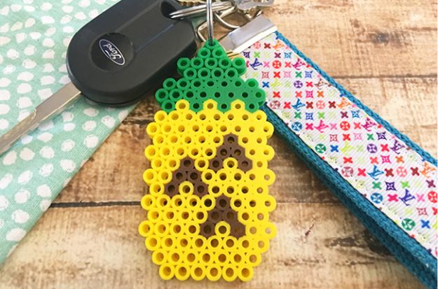 Pineapple Crafts - Perler Bead Pineapple Keychain - Cute Craft Projects That Make Cool DIY Gifts - Wall Decor, Bedroom Art, Jewelry Idea