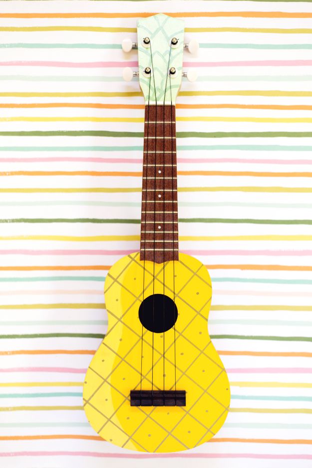 Pineapple Crafts - Pineapple Painted Ukelele - Cute Craft Projects That Make Cool DIY Gifts - Wall Decor, Bedroom Art, Jewelry Idea