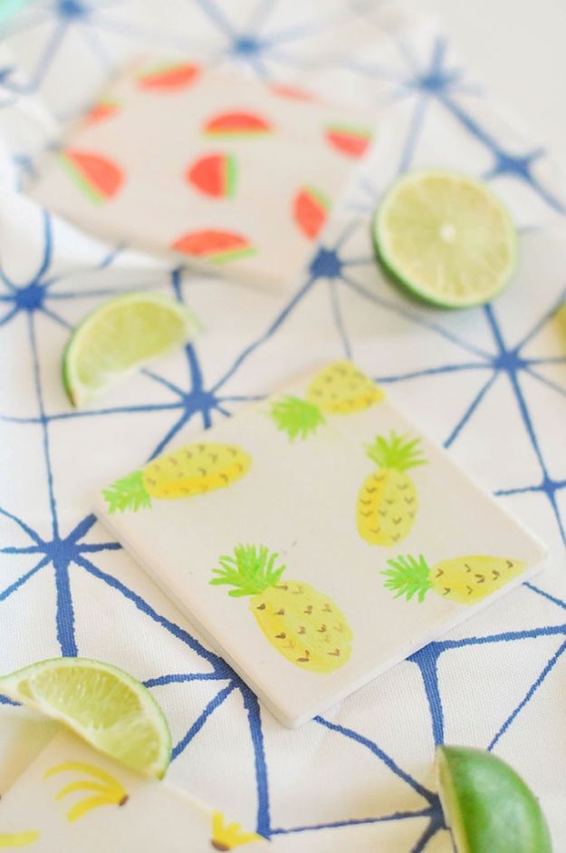 Pineapple Crafts - Watercolor Fruit Coasters - Cute Craft Projects That Make Cool DIY Gifts - Wall Decor, Bedroom Art, Jewelry Idea