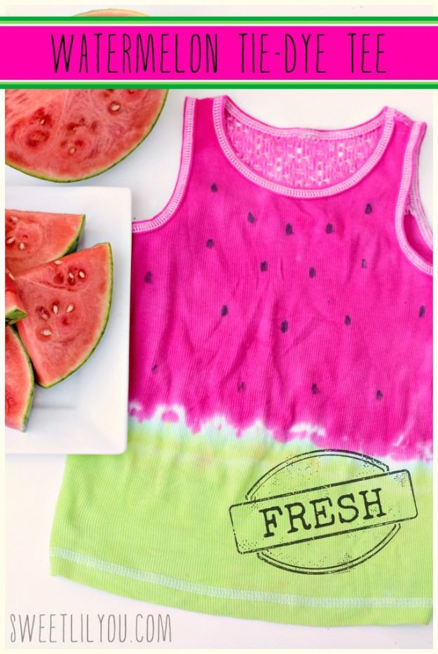 Watermelon Crafts - Watermelon Tie Dye Tee - Easy DIY Ideas With Watermelons - Cute Craft Projects That Make Cool DIY Gifts - Wall Decor, Bedroom Art, Jewelry Idea