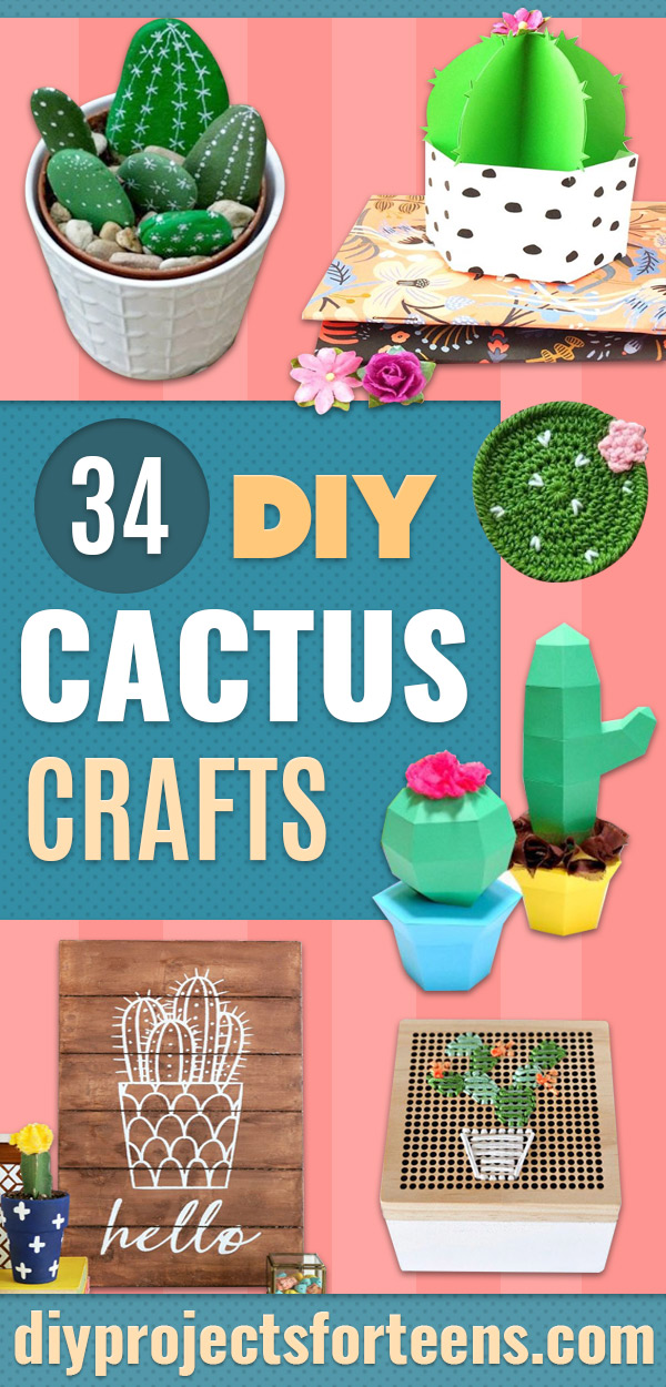 DIY Cactus Crafts | Craft Ideas and Home Decor Projects | Painting Tutorials, Gifts, Rocks, Cardboard, Wood Cactus Decorations
