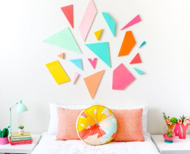 DIY Wall Art Ideas for Teens - Colorful Geometric Headboard - Teen Boy and Girl Bedroom Wall Decor Ideas - Cheap Canvas Paintings and Wall Hangings For Room Decoration