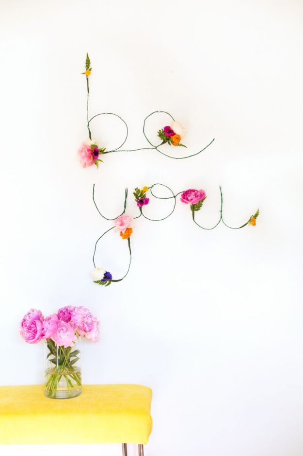 DIY Wall Art Ideas for Teens - DIY Floral and Wire Words - Teen Boy and Girl Bedroom Wall Decor Ideas - Cheap Canvas Paintings and Wall Hangings For Room Decoration