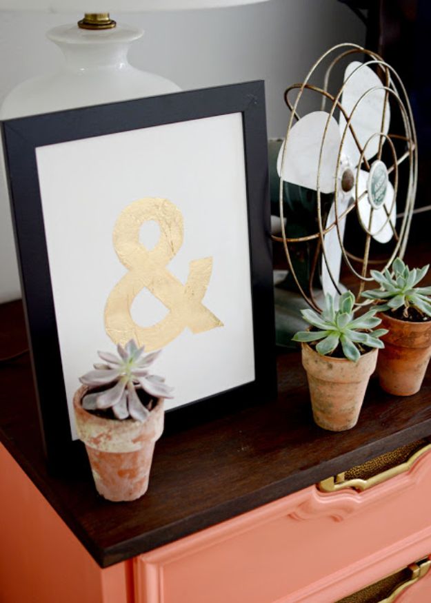 DIY Wall Art Ideas for Teens - DIY Gold Leaf Monogram Art - Teen Boy and Girl Bedroom Wall Decor Ideas - Cheap Canvas Paintings and Wall Hangings For Room Decoration