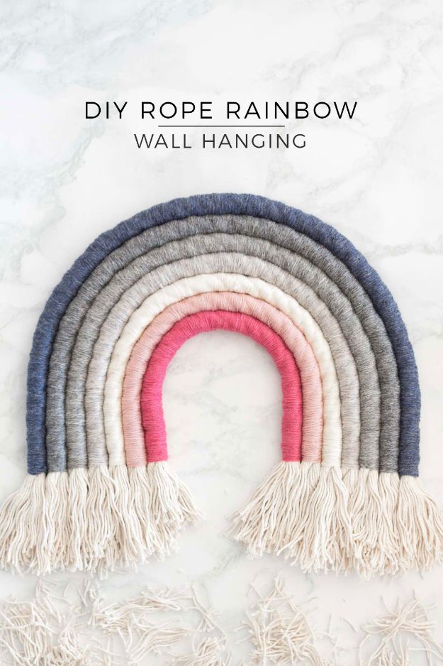 DIY Wall Art Ideas for Teens - DIY Rope Rainbow Wall Hanging - Teen Boy and Girl Bedroom Wall Decor Ideas - Cheap Canvas Paintings and Wall Hangings For Room Decoration