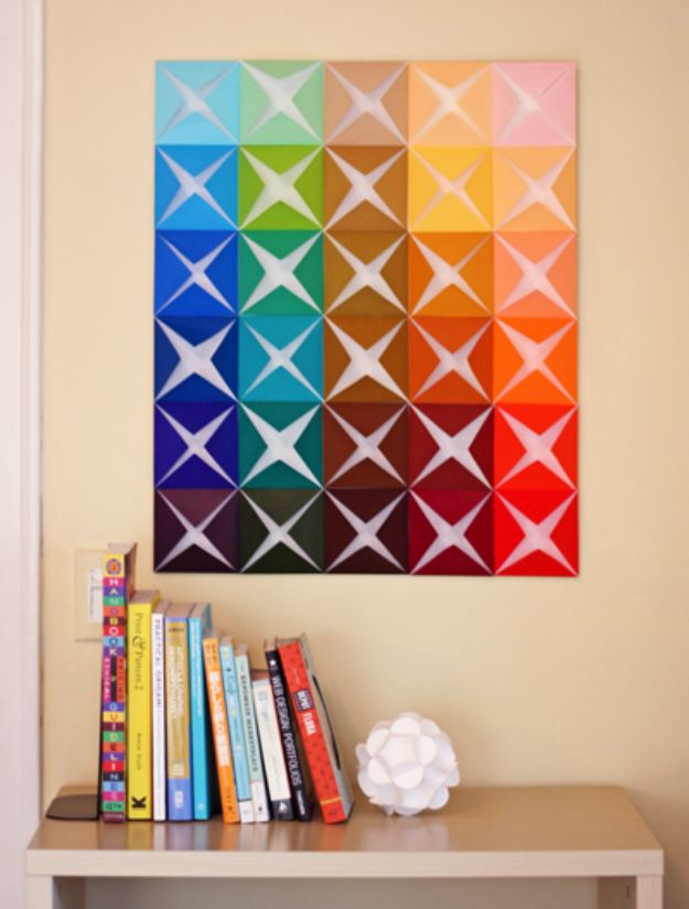 DIY Wall Art Ideas for Teens - DIY Wall Art From Folded Paper - Teen Boy and Girl Bedroom Wall Decor Ideas - Cheap Canvas Paintings and Wall Hangings For Room Decoration