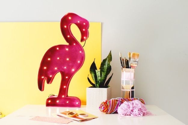 DIY Wall Art Ideas for Teens - Flamingo Marquee Light - Teen Boy and Girl Bedroom Wall Decor Ideas - Cheap Canvas Paintings and Wall Hangings For Room Decoration