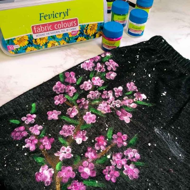 Easy Crafts for Teen Girls | DIY Cherry Blossom Art on Jeans l Fun Craft and DIY Ideas for Teenagers and Tween Girl | Room Decor and Gifts