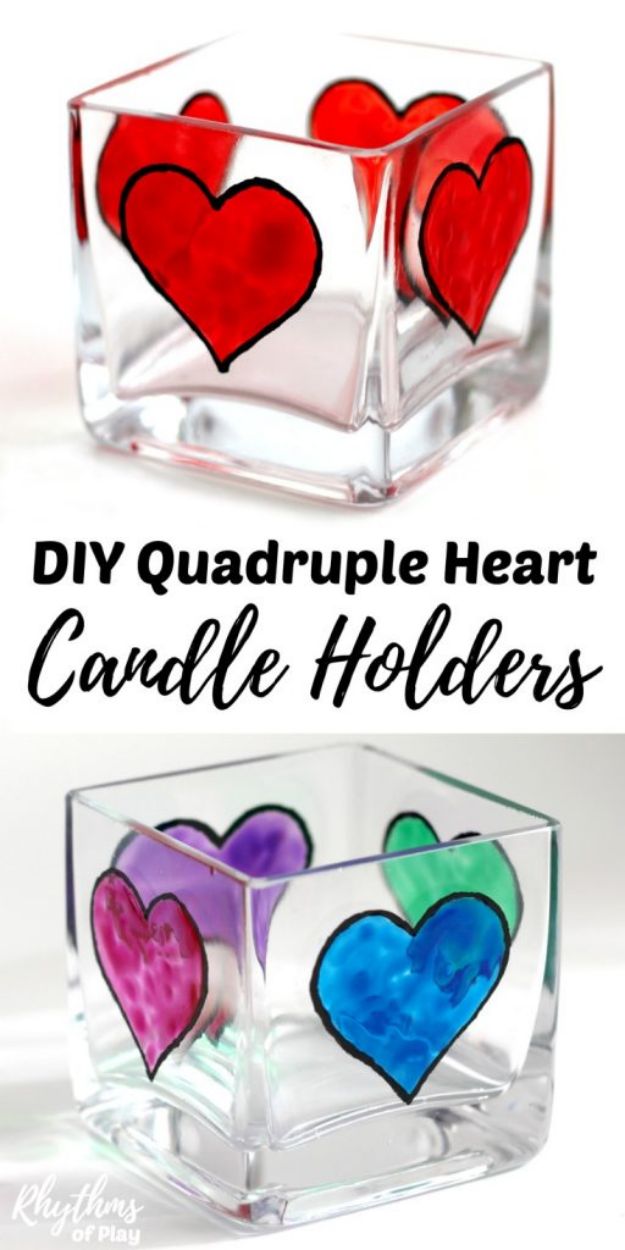 Easy Crafts for Teen Girls | DIY Quadruple Heart Square Votive Candle Holders l Fun Craft and DIY Ideas for Teenagers and Tween Girl | Room Decor and Gifts